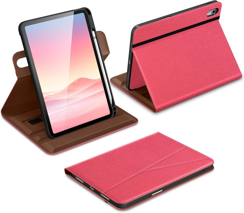 DTTO for iPad A16 Case, iPad 11th / 10th Generation Case (2025/2022), 360 Degree Rotating Premium Leather Folio Stand Cover with Pencil Holder, Watermelon Red - Image 1